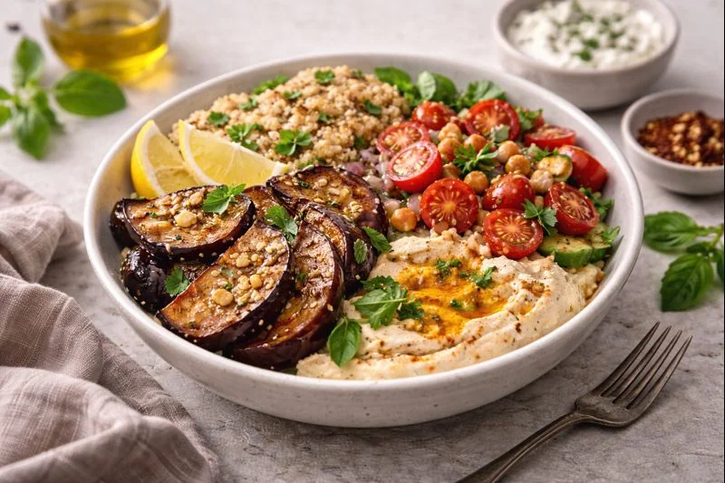 Eggplant & Tomato Dinner Bowl — Vegetarian