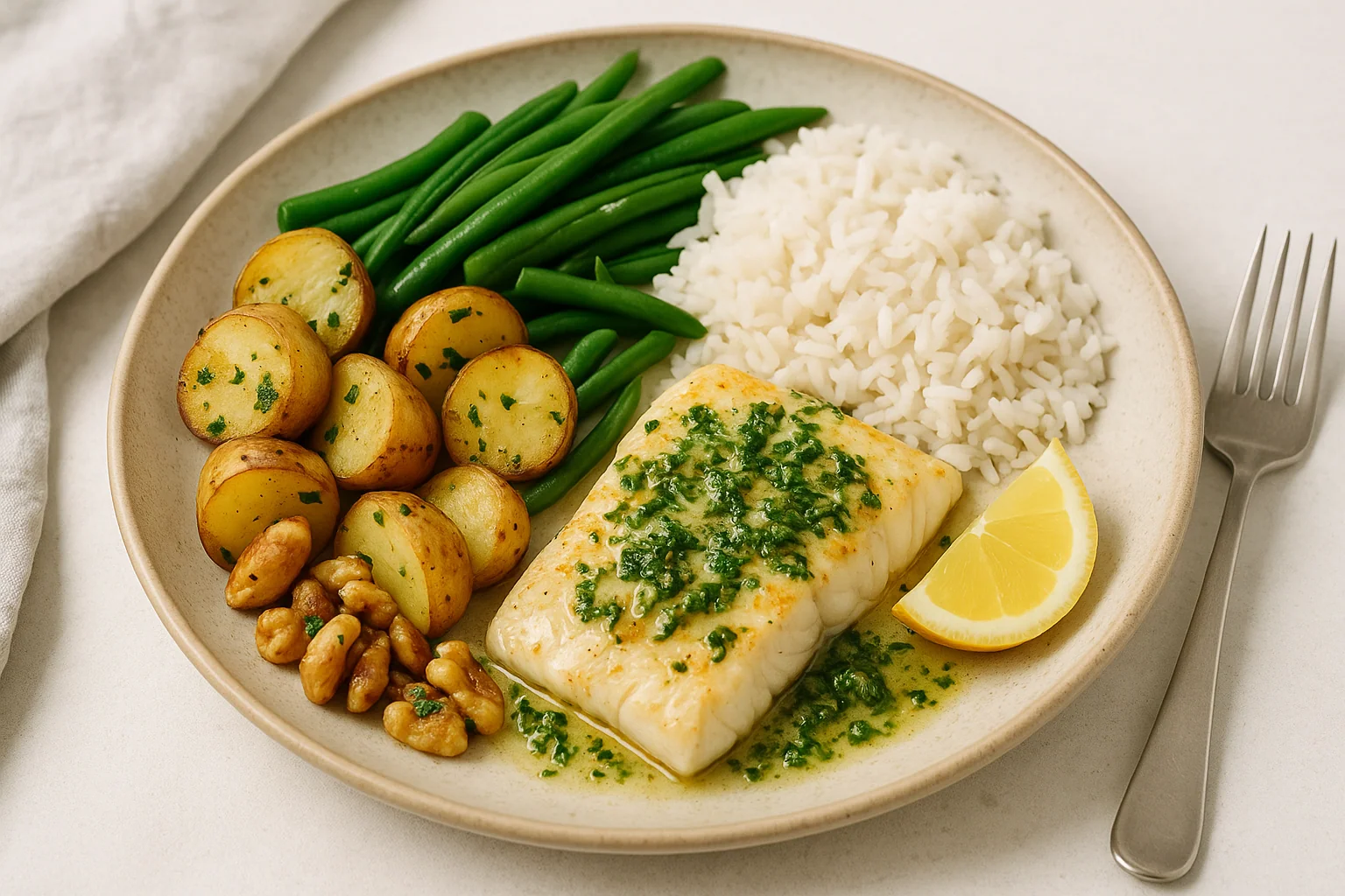Herb-Butter Cod Dinner Bowl — Coastal, Fresh & Light