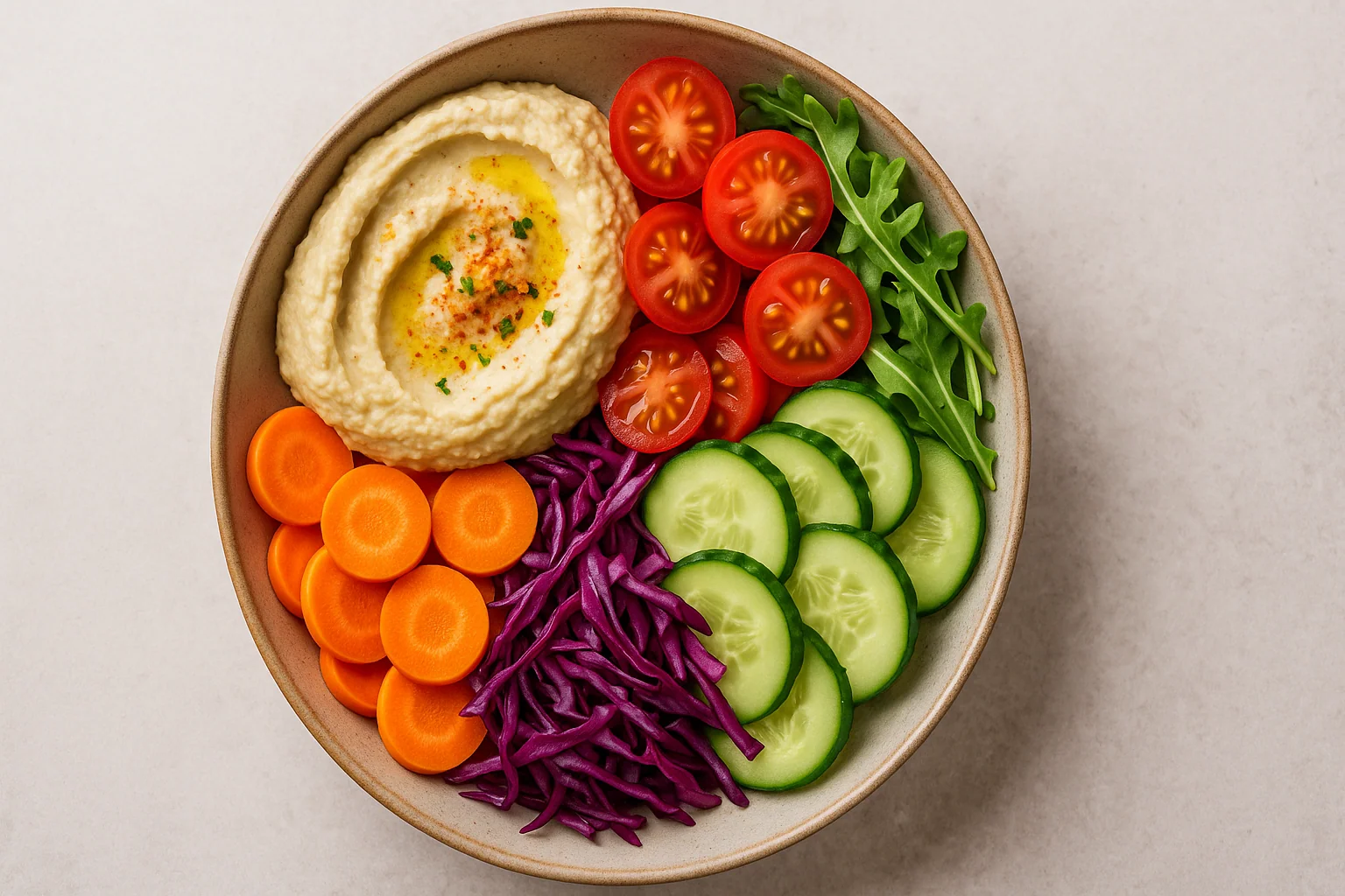 Hummus Veggie Rainbow Bowl — Colorful & Ultra-Fresh