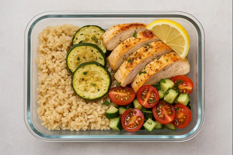 Lemon Chicken Brown Rice Meal-Prep Bowls for 3 Days