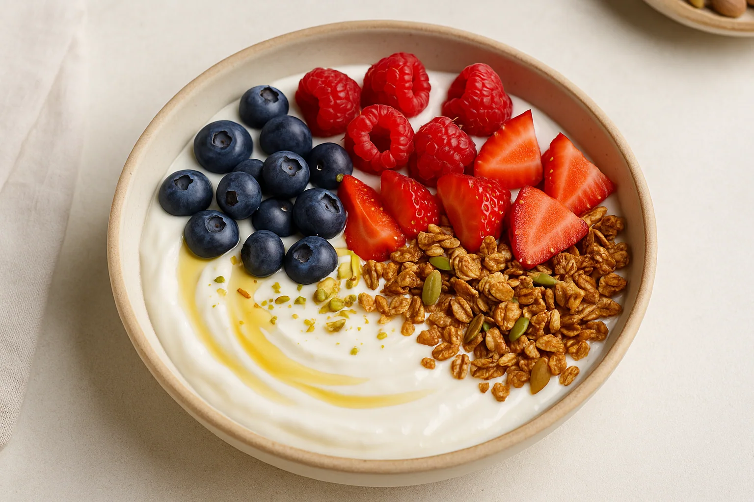 Mediterranean Berry Yogurt Crunch Bowl — Fresh, Light & High-Protein