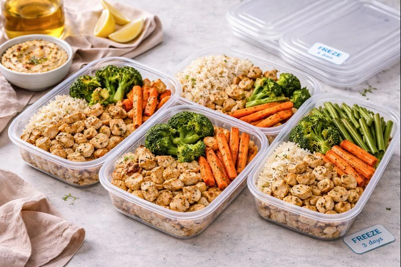 Mediterranean Freezer-Friendly Meal-Prep Boxes — Chicken, Rice & Veggie Trays