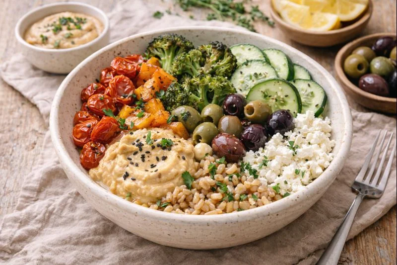 Olive & Roasted Veggie Lunch Bowl — Light & Satisfying