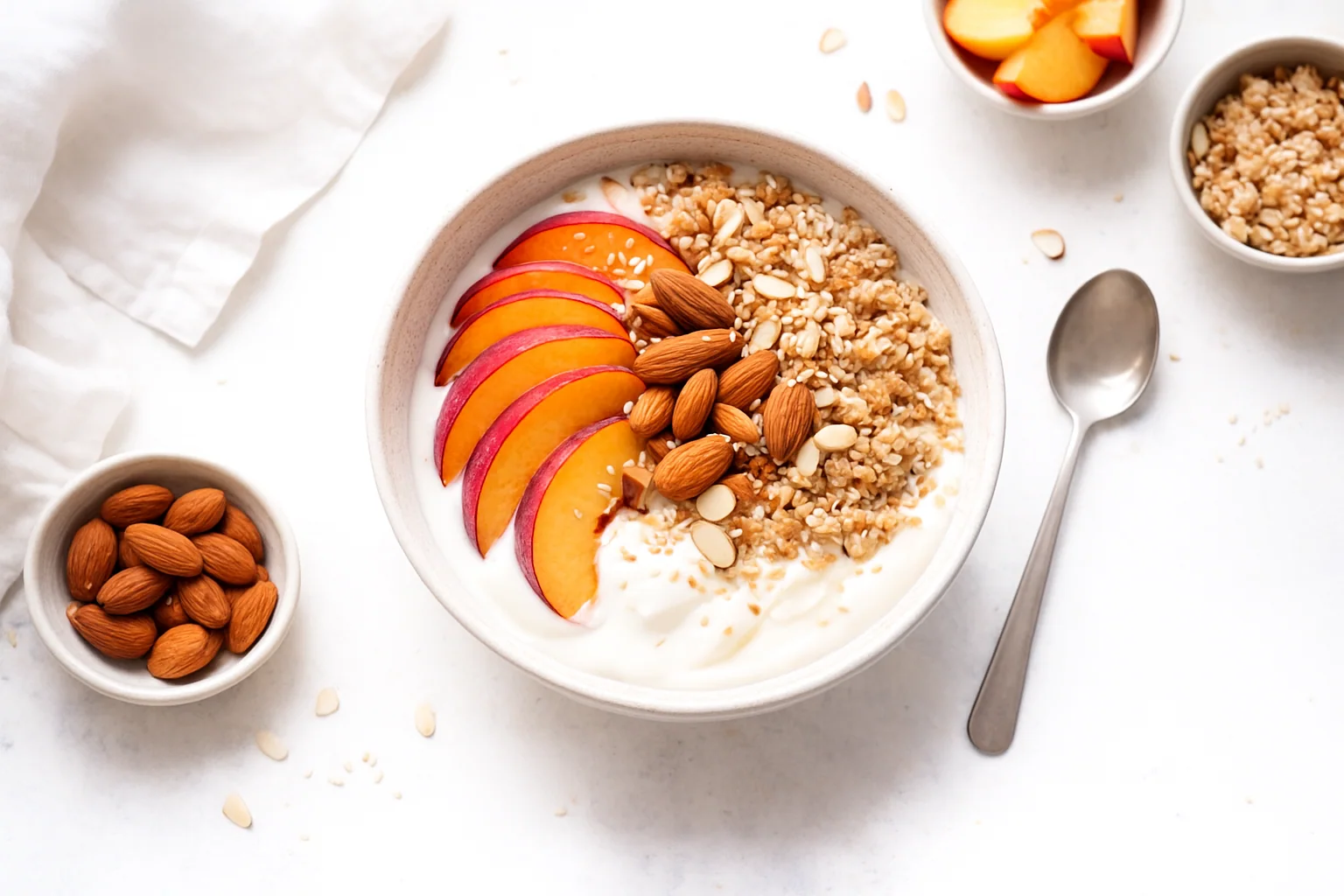 Peach & Almond Breakfast Bowl — Juicy, Crunchy & Summer-Inspired