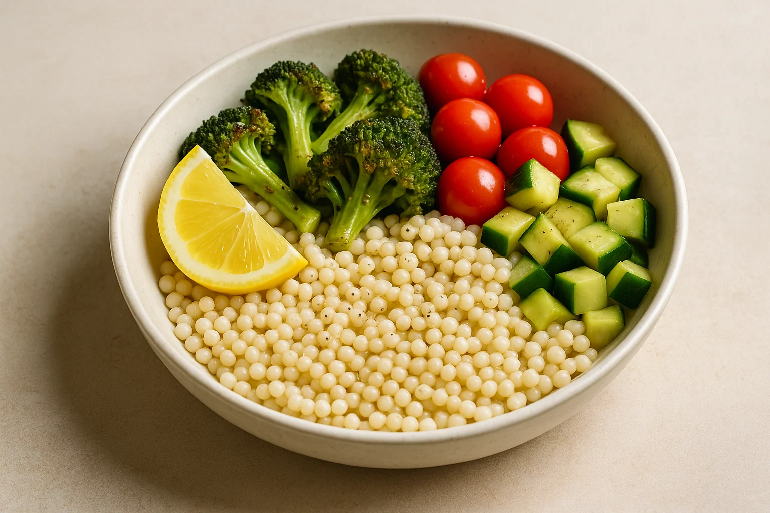 Pearl Couscous Dinner Bowl — Veggies, Lemon & Olive Oil