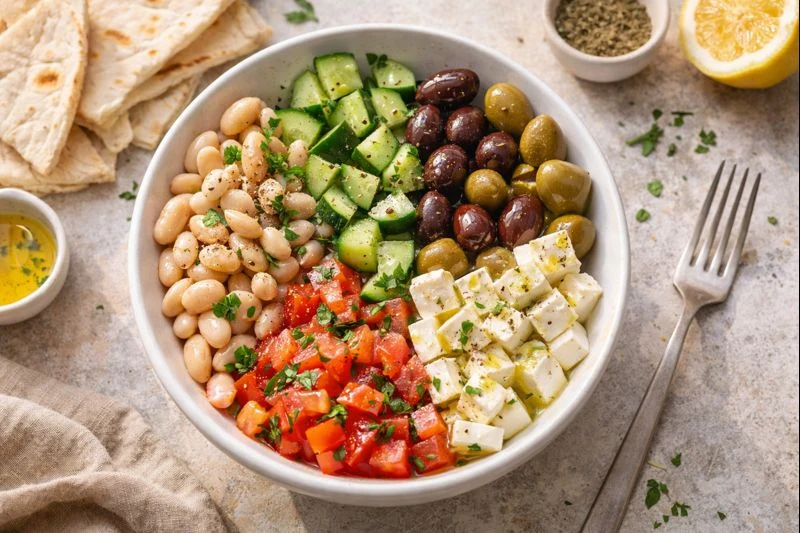 Budget Mediterranean Lunch Bowl with Beans