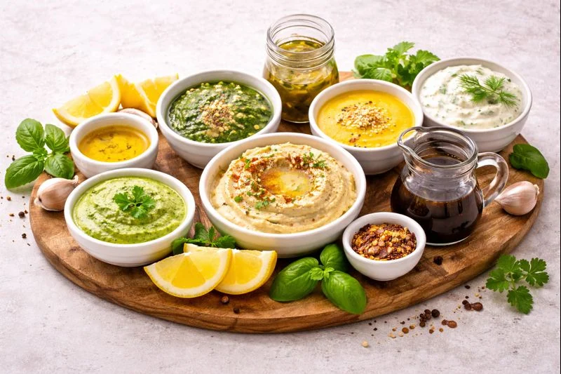 Mediterranean sauces and dressings for bowls