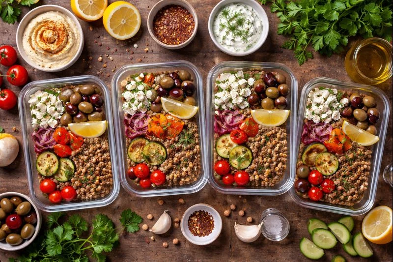 Vegetarian Mediterranean Meal Prep with Lentils & Veggies