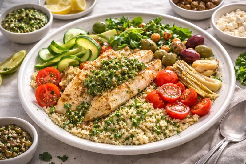 Fish & Greens Mediterranean Dinner Bowl