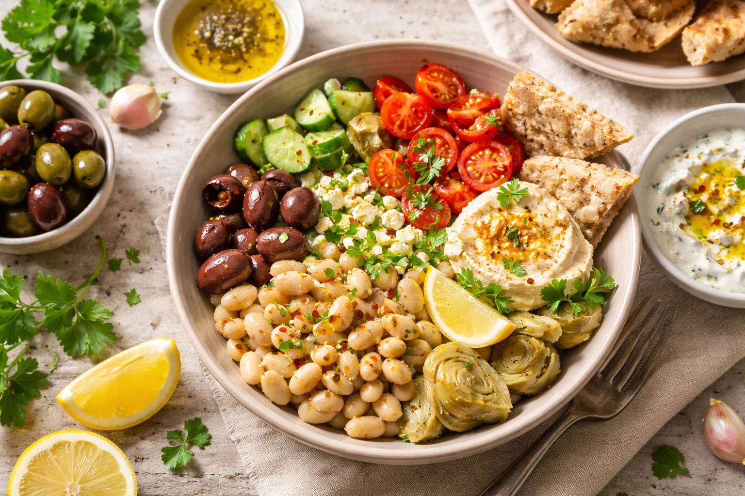 Mediterranean Dinner Bowl with Beans & Olive Oil