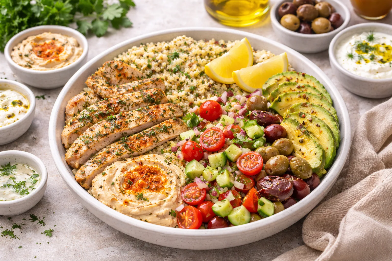 Mediterranean Lunch Bowl with Olive Oil & Herbs