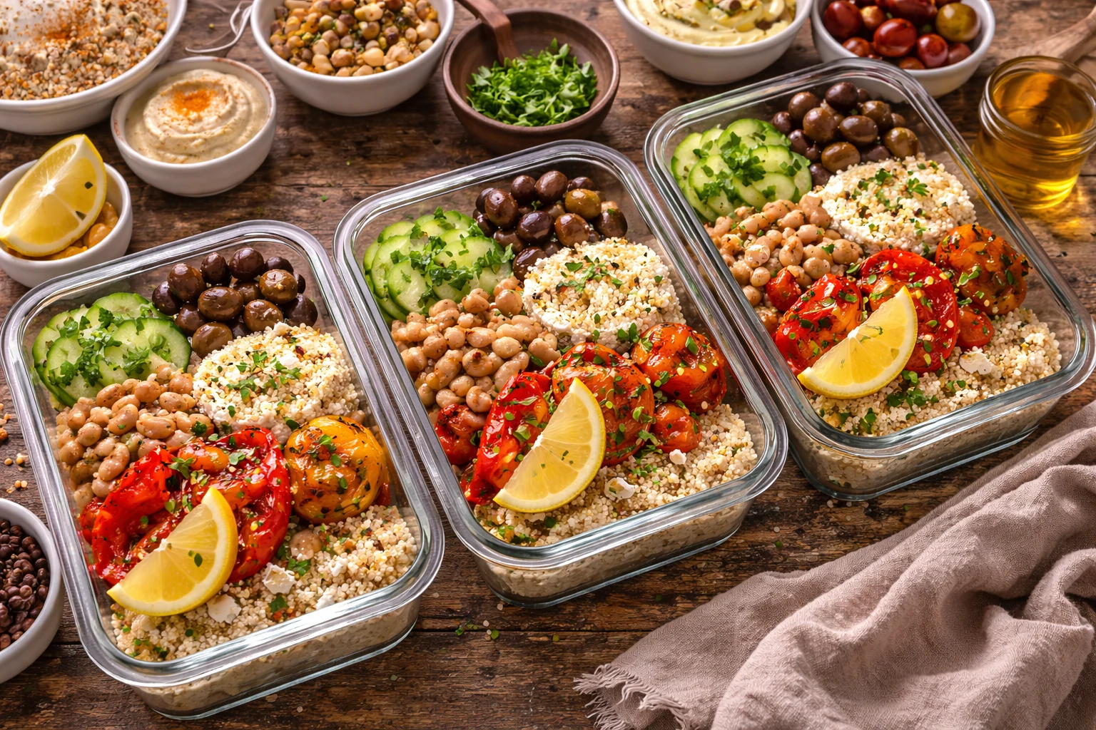 Mediterranean Meal Prep with Roasted Peppers & Beans