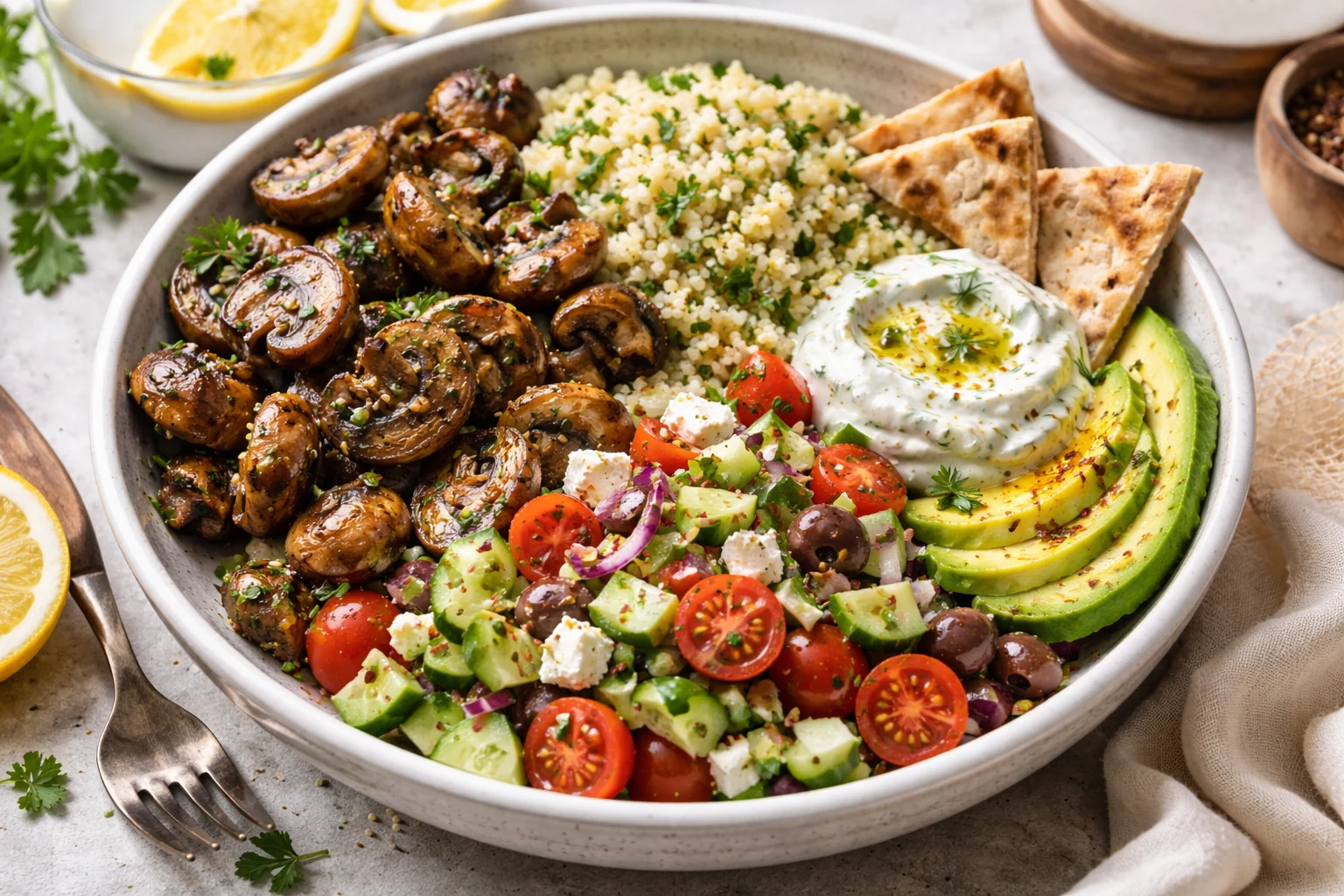 Mediterranean Mushroom & Herb Dinner Bowl