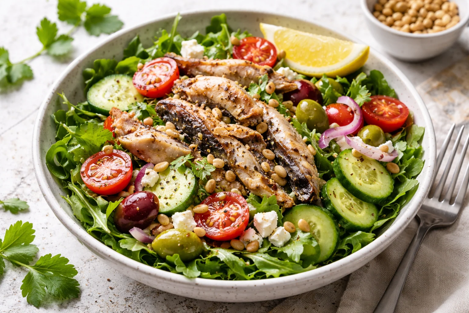 Omega-3 Cold Lunch: Mediterranean Smoked Mackerel Bowl (No Reheat)