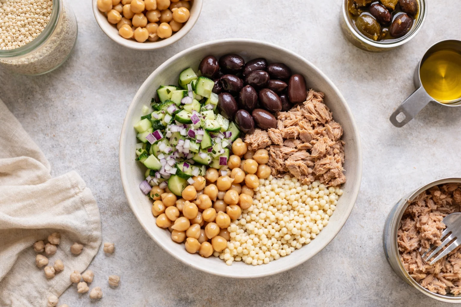 Pantry Staples (5 Ingredients, No Cooking) — A Simple Mediterranean Dinner Bowl