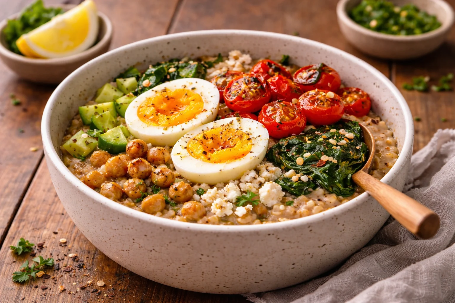 Mediterranean Savory Oat Bran Breakfast Bowl (Gluten-Aware)