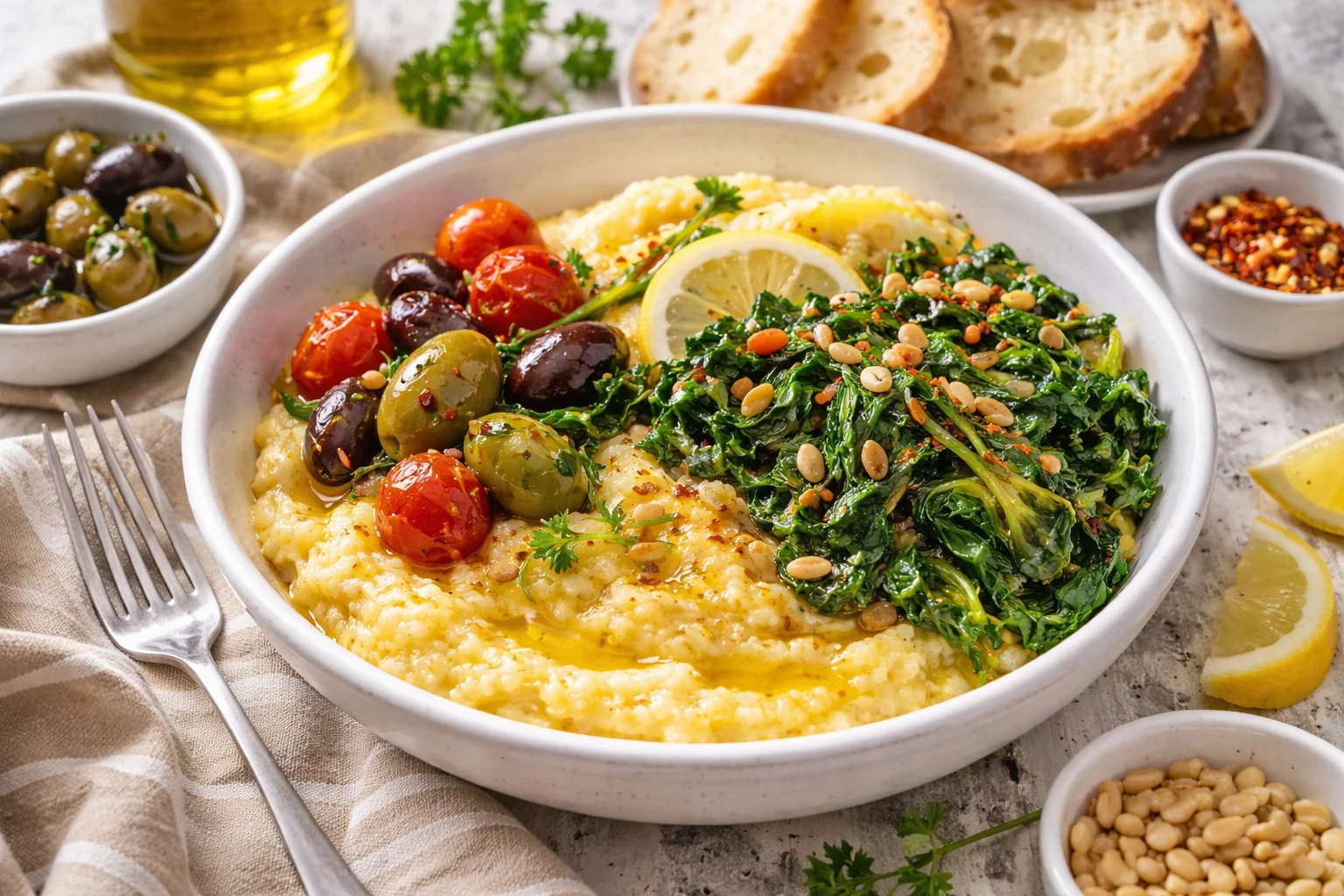 Savory Polenta Breakfast Bowl with Greens — Warm, Simple, Not Sweet