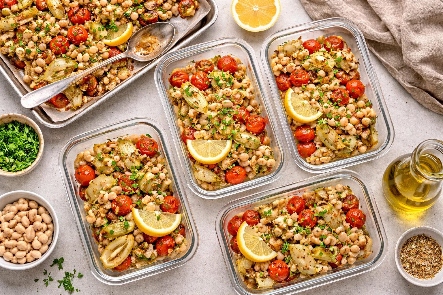 Mediterranean Tray-Bake Meal Prep with Fennel & White Beans (Sheet-Pan, 4 Portions)