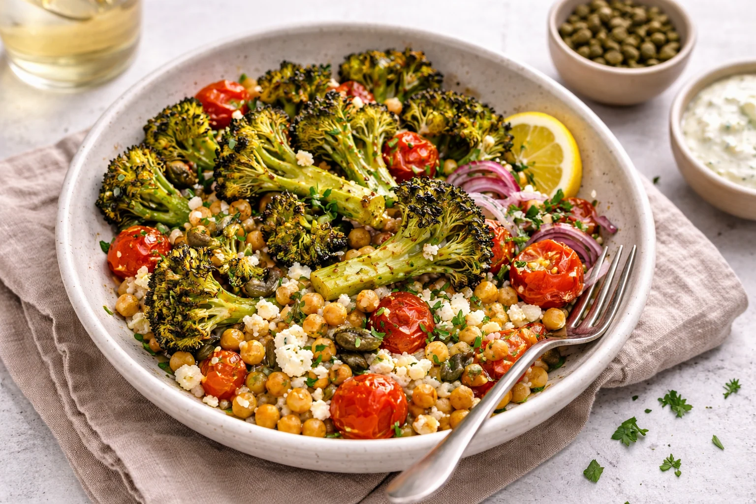Warm Veggie Dinner with Charred Broccoli & Capers