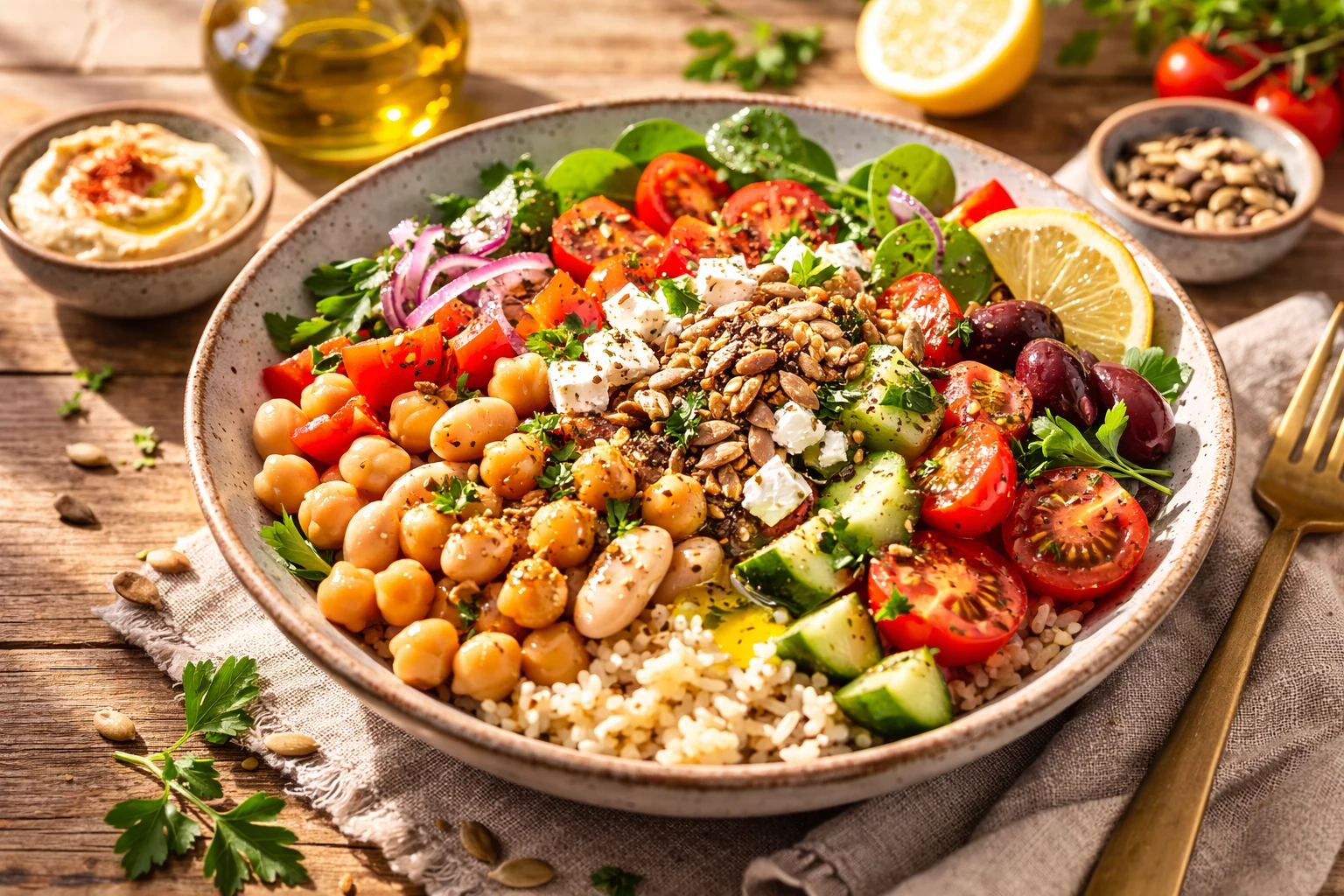High-Fiber Mediterranean Lunch Bowl (Beans + Crunch)