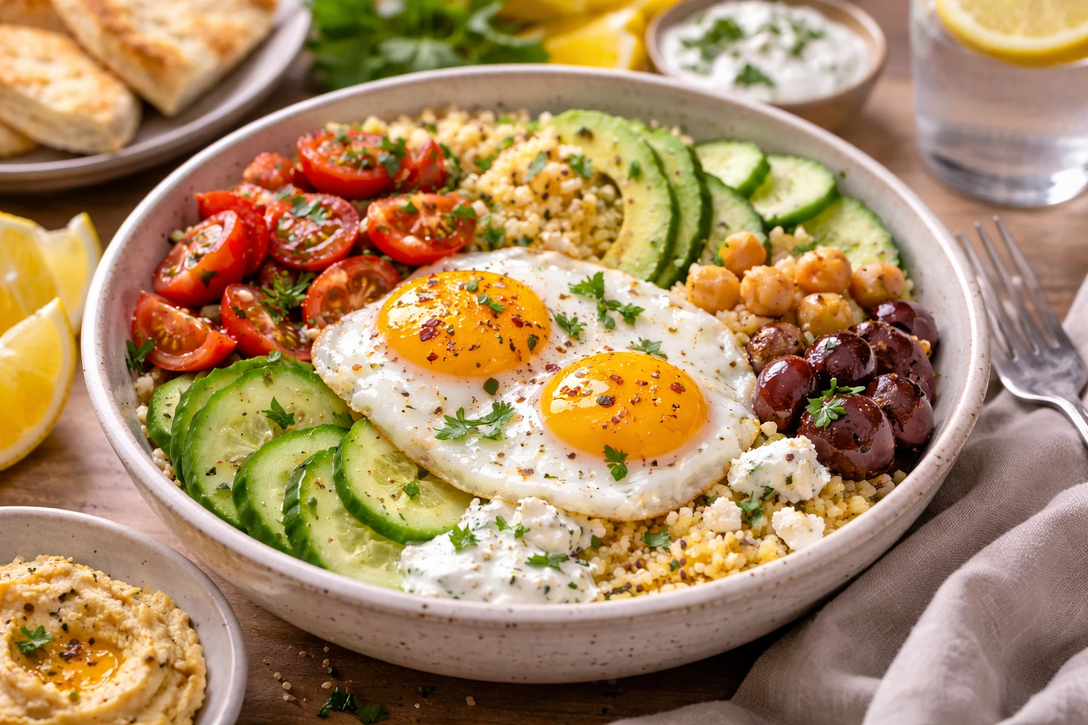 Mediterranean Dinner Bowls with Eggs (Light, Fast and Surprisingly Filling)