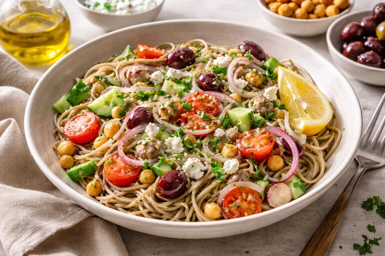 Mediterranean Soba-Style Noodle Bowl (Light + Fast)