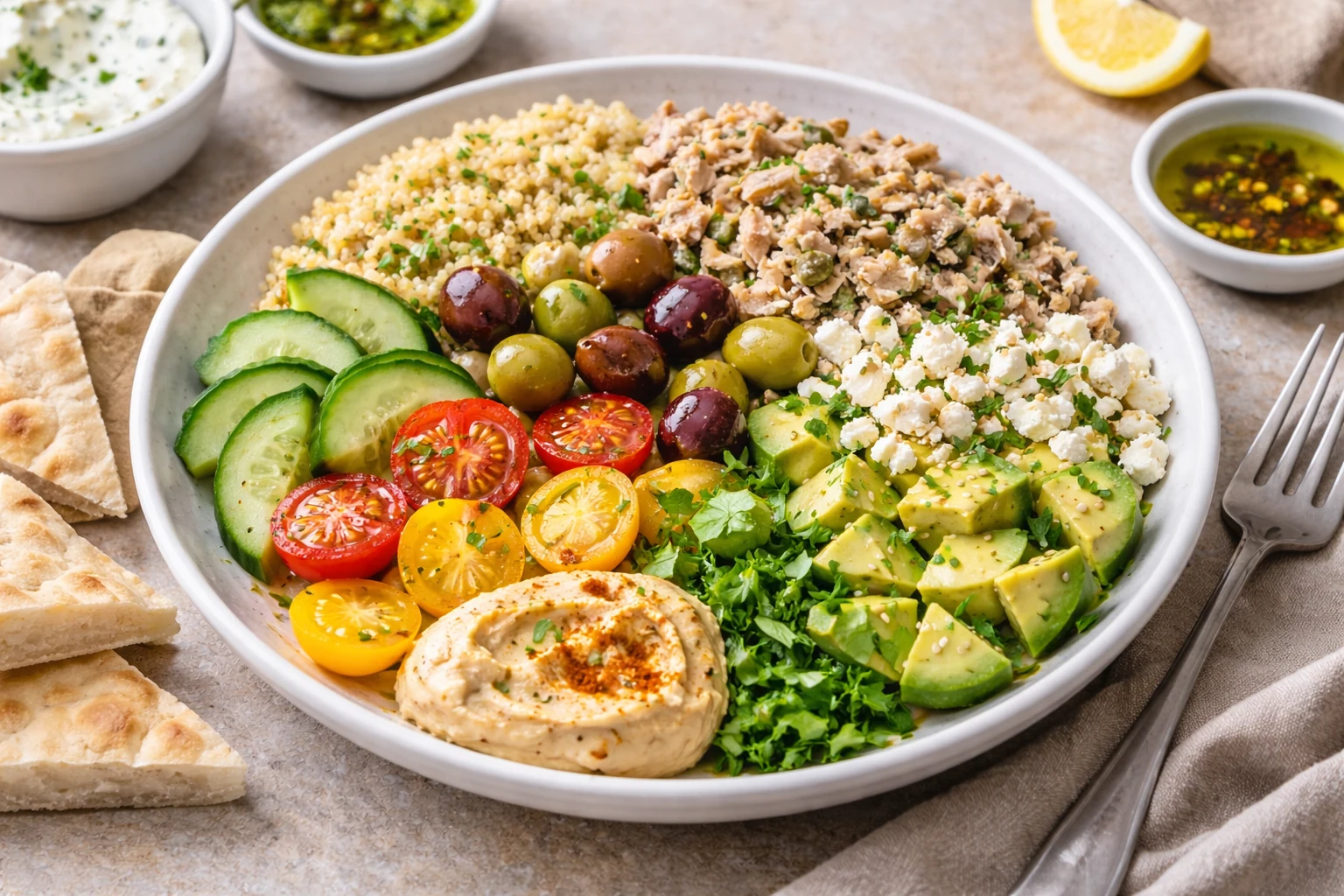 No-Heat Mediterranean Dinner Bowl (Late Night, Light, Not a Salad)