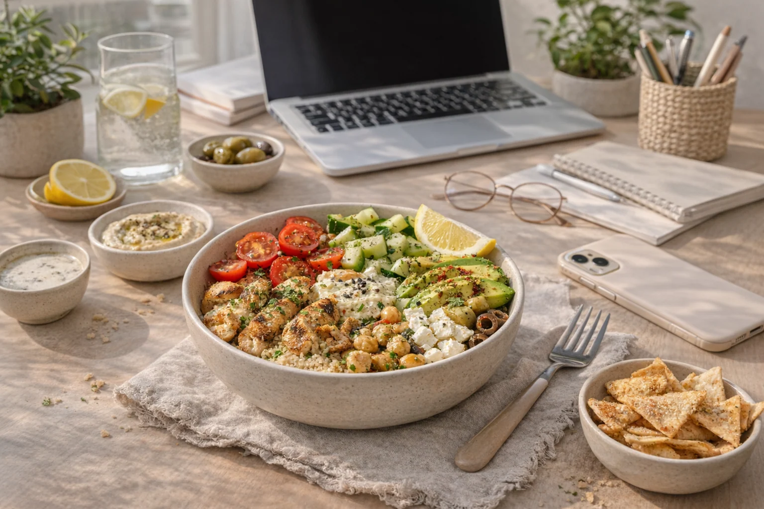No-Reheat Mediterranean Office Bowl (Crunchy + Mess-Free)