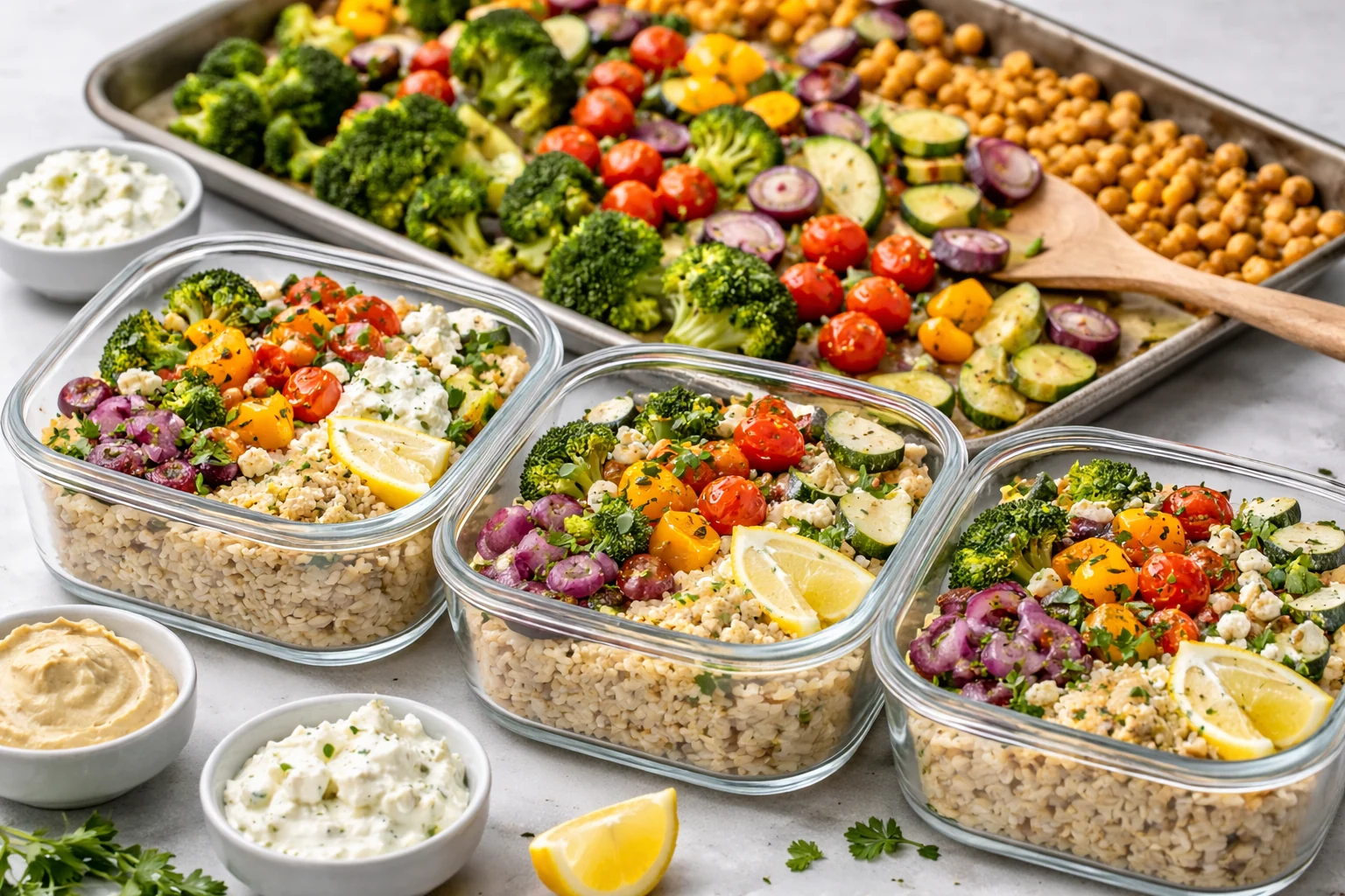 Sheet Pan Vegetables for Mediterranean Meal Prep Bowls (One Tray, 4 Lunches)