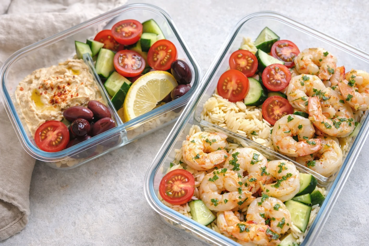 Mediterranean Meal Prep with Shrimp (Fast Cook, Great Cold)
