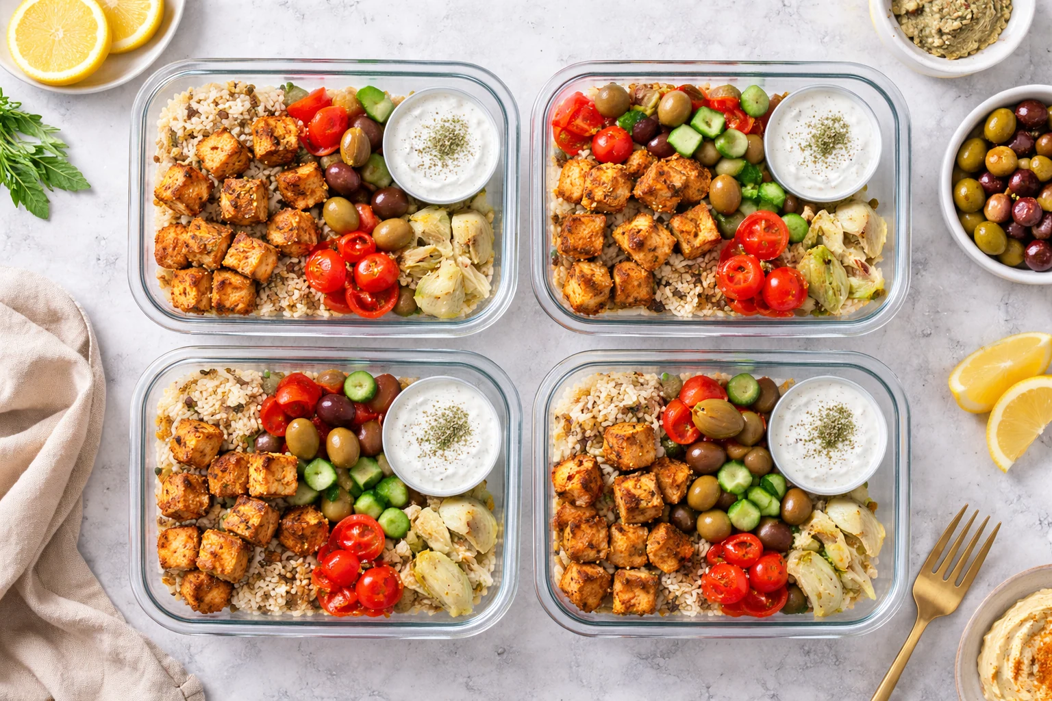Tempeh Mediterranean Meal Prep (4 Lunches, No Soggy Veg)