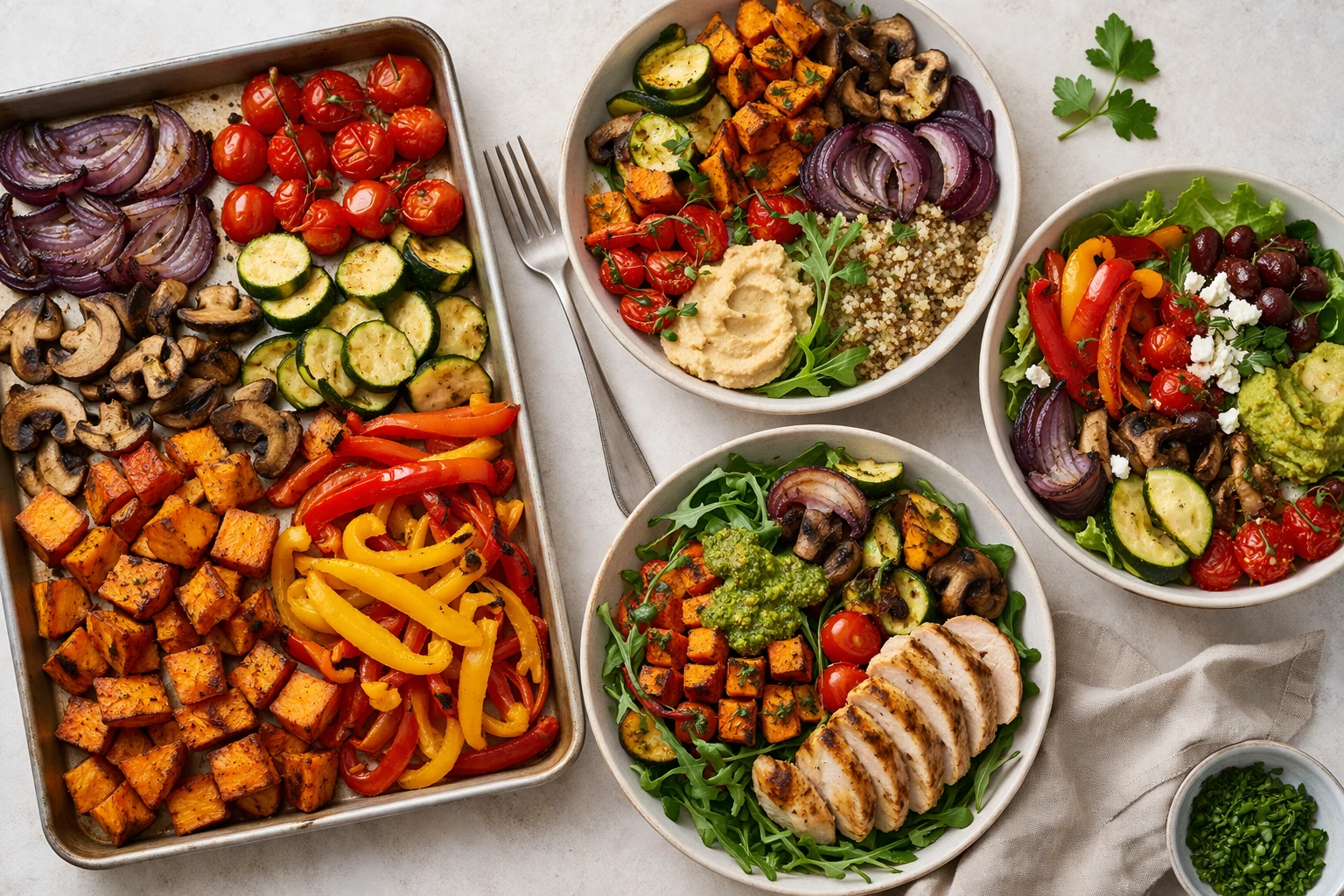 How to Build 3 Different Lunch Bowls from One Tray of Roasted Vegetables