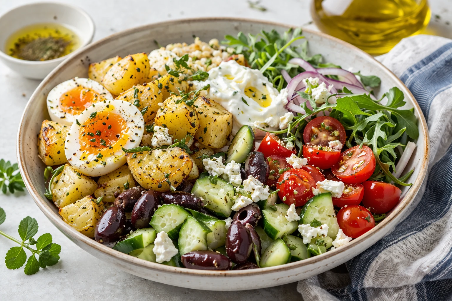 Mediterranean Lunch Bowls with Eggs and Potatoes for Busy Middays