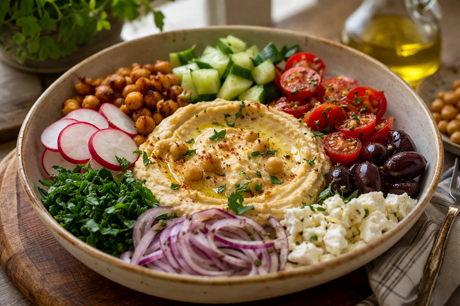 Mediterranean Lunch Bowls with Hummus as the Creamy Base