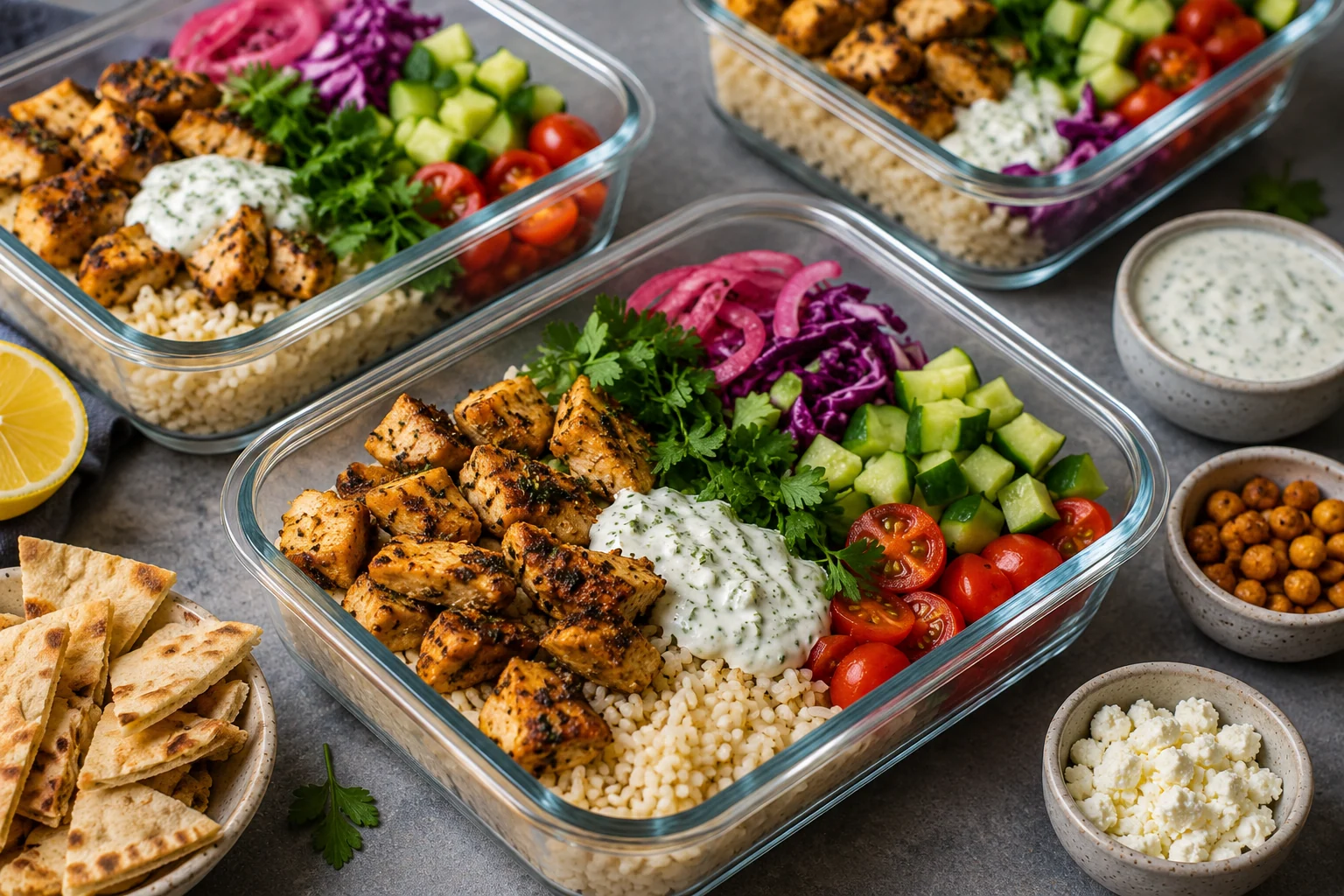 Chicken Shawarma Meal Prep Bowls That Keep the Fresh Toppings Crunchy