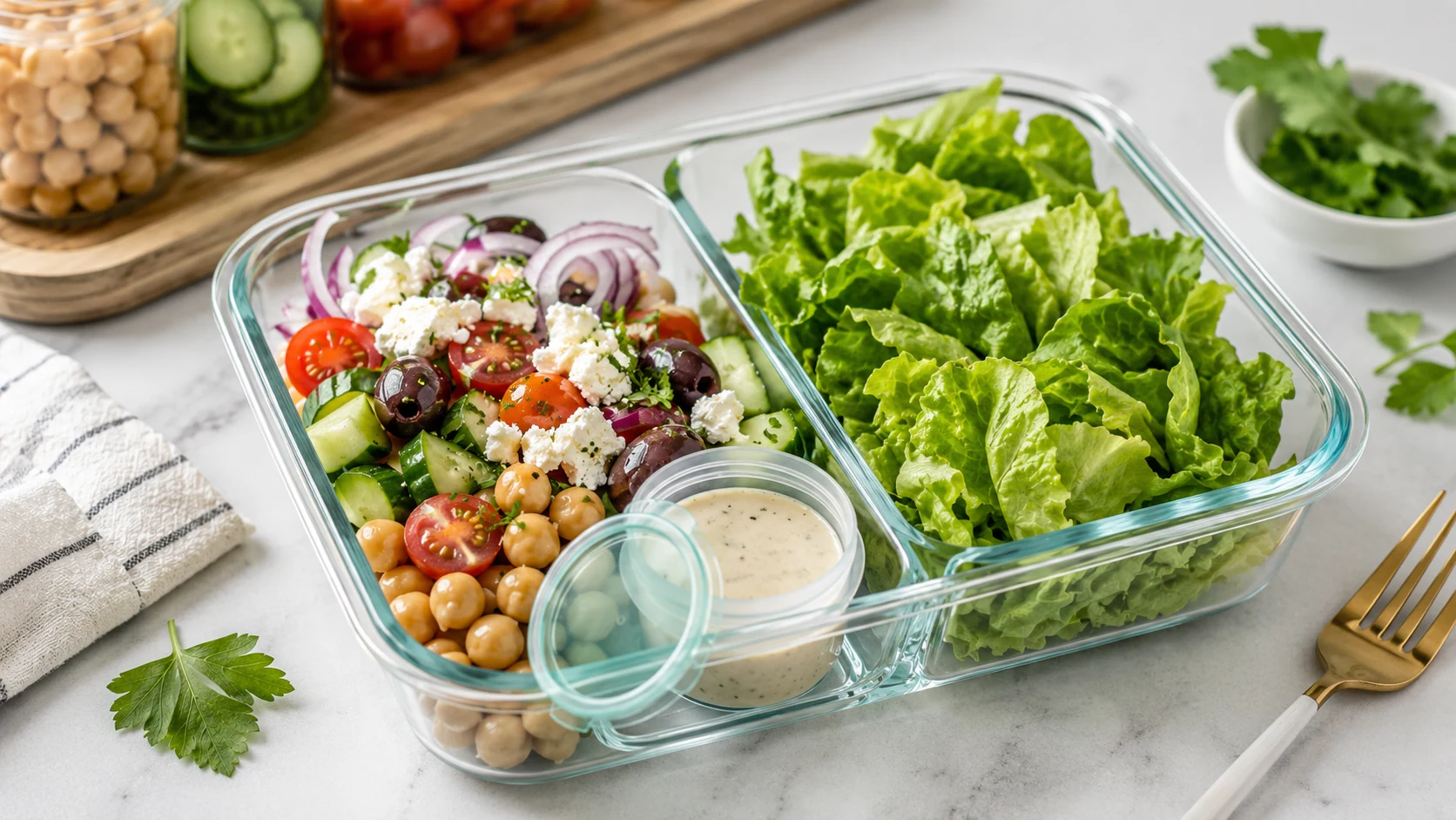 Mediterranean Caesar Chickpea Meal Prep Bowl That Stays Crisp